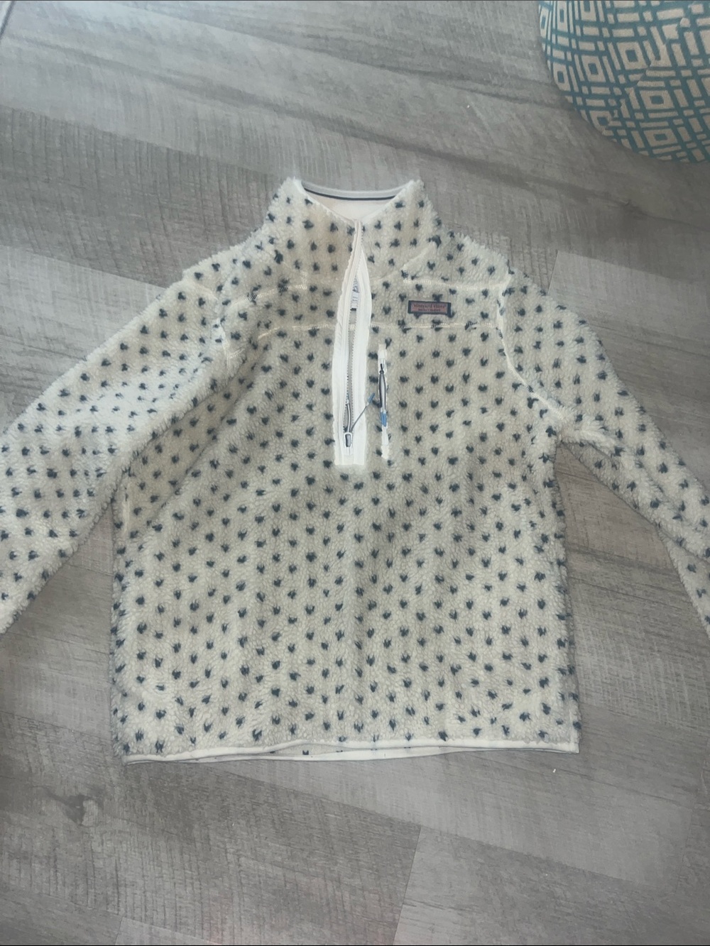 Vineyard vines White Sherpa Half-Zip Pullover with Navy Dot Print